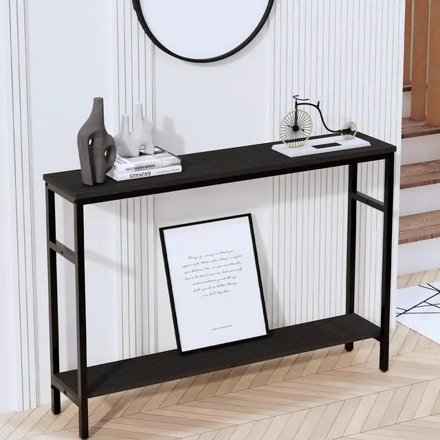 Alt view image 7 of 7 - Narrow Console Table, 47 Inch Sofa Table with Adjustable Shelf, 2-Tier Long Skinny Table for Hallway, Entryway, Living Room, Foyer, Black