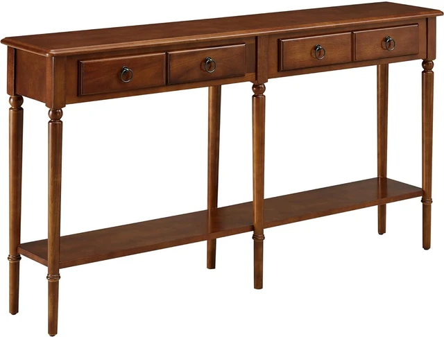Main image of Leick Home Coastal Solid Wood Console Table with Shelf and Drawers, Rich Pecan Brown, Perfect for Entryways, Hallways, and Living Rooms, 20028-PC