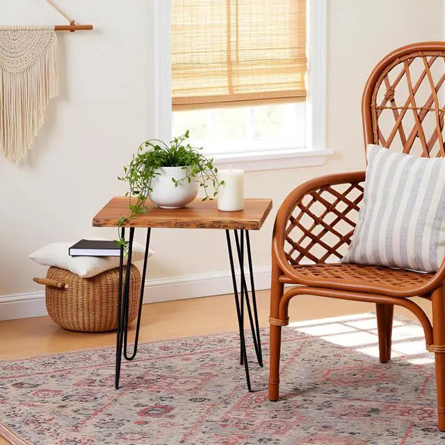 Alt view image 7 of 7 - Alaterre Furniture Natural Live Edge End Table - 15 x 20 x 27 Acacia Wood Side Table with Metal Hairpin Legs and Protective Floor Pads - Mid Century Modern Living Room Furniture (Natural)