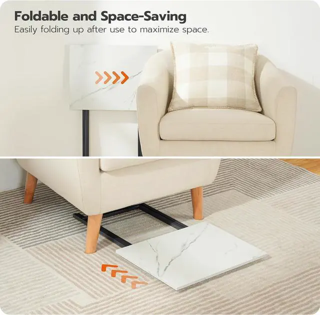 Alt view image 5 of 7 - HOOBRO Folding TV Tray Tables, Set of 4 TV Trays with Storage Rack, Industrial Side Table for Eating at Couch, Foldable Snack Table for Small Space, Easy Assembly, White and Black BW50BZ01