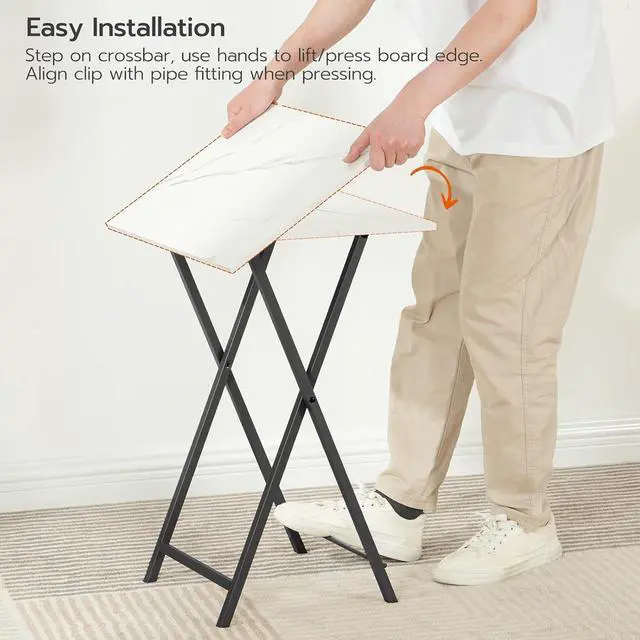 Alt view image 7 of 7 - HOOBRO Folding TV Tray Tables, Set of 4 TV Trays with Storage Rack, Industrial Side Table for Eating at Couch, Foldable Snack Table for Small Space, Easy Assembly, White and Black BW50BZ01