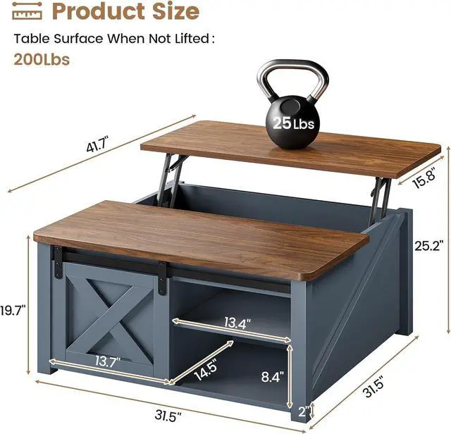 Alt view image 2 of 7 - SEDETA 31.5" Lift Top Coffee Table with Storage, Square Coffee Tables for Living Room, Farmhouse Coffee Table with Large Hidden Storage Compartment and Adjustable Shelves, Blue