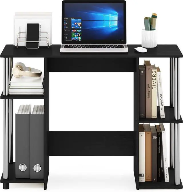 Alt view image 4 of 6 - Furinno Jaya Computer Study Desk, Americano/Stainless Steel