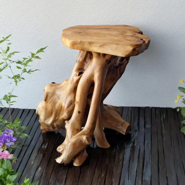 Alt view image 7 of 7 - WELLAND Natural Tree Stump Stool, 19'' Tall Side Table, Live Edge Stool, Natural Edge End Table, Accent Table, Plant Stand for Living Room, Bedroom,