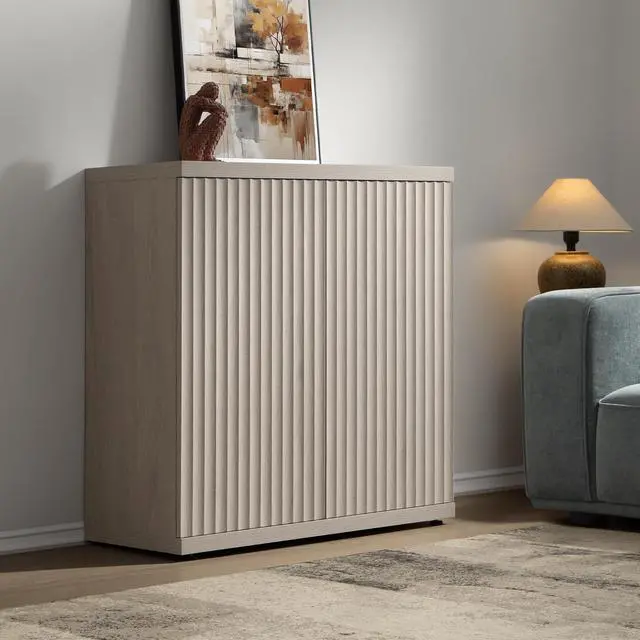 Alt view image 2 of 7 - SICOTAS Buffet Cabinet with Storage Accent Sideboard Modern Credenza with Doors & Shelves Fluted Media Console Mid Century Coffee Bar Table for Living Room Kitchen Dining Room Hallway