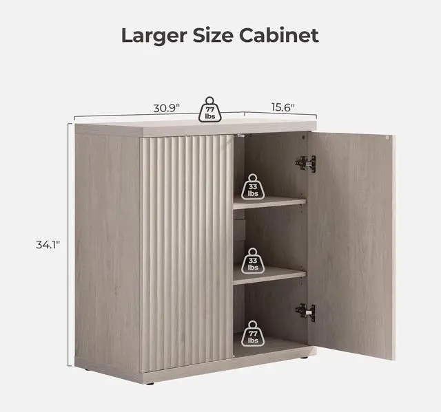 Alt view image 3 of 7 - SICOTAS Buffet Cabinet with Storage Accent Sideboard Modern Credenza with Doors & Shelves Fluted Media Console Mid Century Coffee Bar Table for Living Room Kitchen Dining Room Hallway