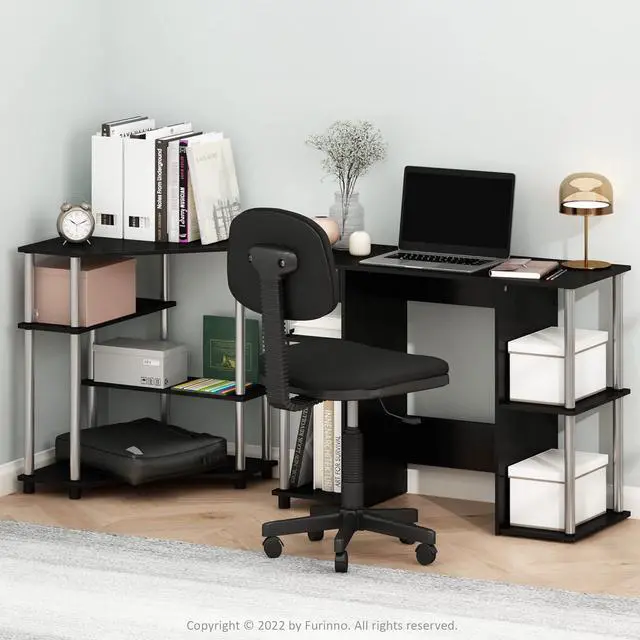 Alt view image 2 of 6 - Furinno Jaya Computer Study Desk, Americano/Stainless Steel