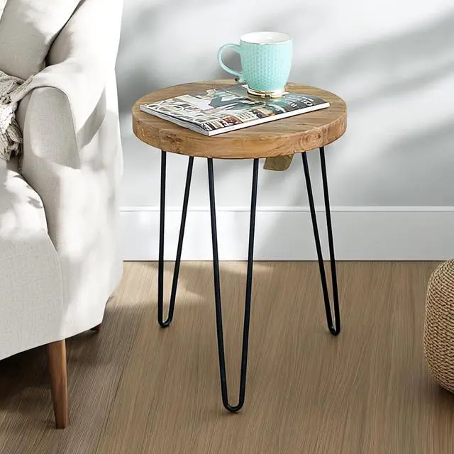 Alt view image 2 of 6 - WELLAND Rustic Old Elm Round End Table 16"x16"x21" H Vintage Side Table Accent Table Plant Stand for Living Room Bedroom Home Office Patio