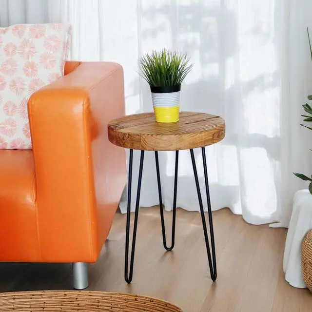 Alt view image 3 of 6 - WELLAND Rustic Old Elm Round End Table 16"x16"x21" H Vintage Side Table Accent Table Plant Stand for Living Room Bedroom Home Office Patio