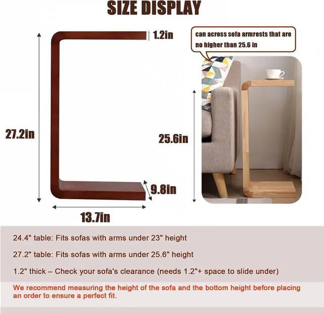 Alt view image 2 of 7 - Solid Wood End Table for Couch, C Shaped Mini Sofa Side Table for Small Narrow Spaces, Wooden Nightstand for Living Room Bedroom Laptop Work Desk, Bedside Table for Office Balcony (1, wood Large)