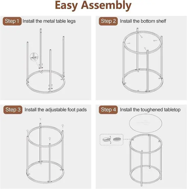 Alt view image 7 of 7 - 19.7 Round Glass End Table, Round Bedside Table with Tempered Glass Top, Gold Glass Side Table with Metal Frame, Modern Round End Table for Living Room Balcony Bedroom Porch Patio