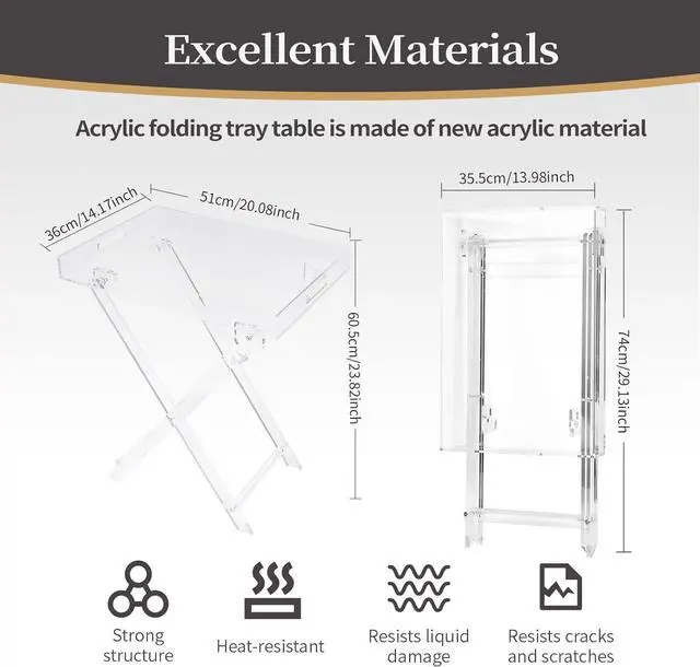 Alt view image 2 of 7 - Acrylic Folding Square Tray Table, Clear, 24x20x14 inch, Home, Bar & Showroom Use