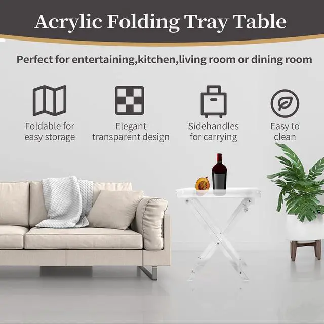 Alt view image 4 of 7 - Acrylic Folding Square Tray Table, Clear, 24x20x14 inch, Home, Bar & Showroom Use