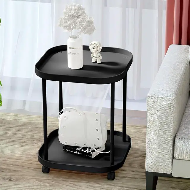 Alt view image 4 of 5 - Side Table with Wheels, End Table Living Room Plastic Mobile Sofa Side Table Small Night Stand Bedroom Black (2 Pack)