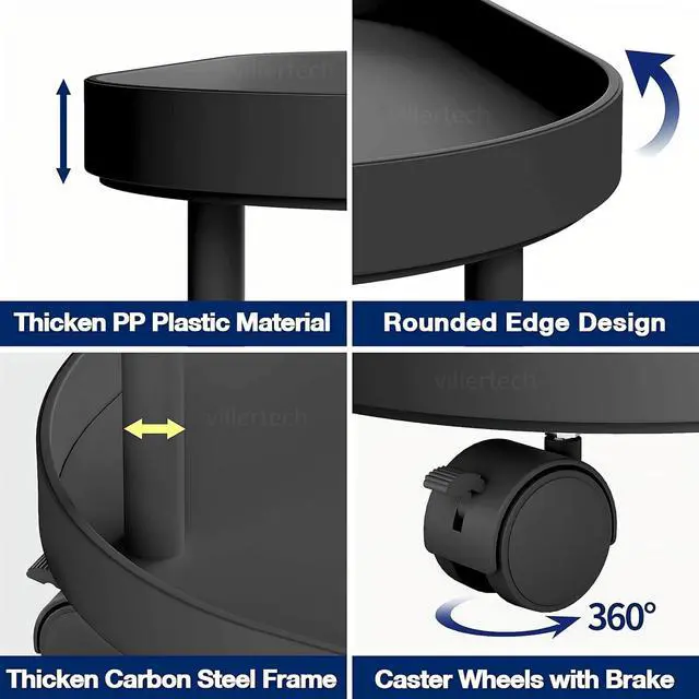 Alt view image 5 of 5 - Side Table with Wheels, End Table Living Room Plastic Mobile Sofa Side Table Small Night Stand Bedroom Black (2 Pack)