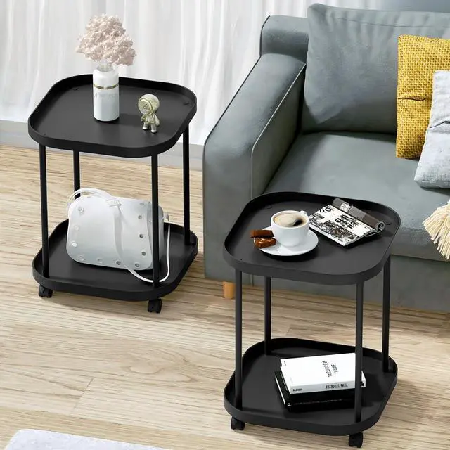 Alt view image 2 of 5 - Side Table with Wheels, End Table Living Room Plastic Mobile Sofa Side Table Small Night Stand Bedroom Black (2 Pack)
