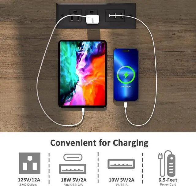 Alt view image 5 of 6 - 24" End Table with Fast Charging Station, Side Table with Drawer, Adjustable Shelf & Large Storage Cabinet, Vintage Wooden Nightstand for Living Room/Bedroom, Rustic Brown