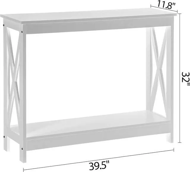 Alt view image 3 of 7 - SUPER DEAL Console Table 39.5, 2-Tier Narrow Sofa Side Table with Storage Shelf, Entrance Table for Hallway/Foyer/Living Room/Corridor/Office, White
