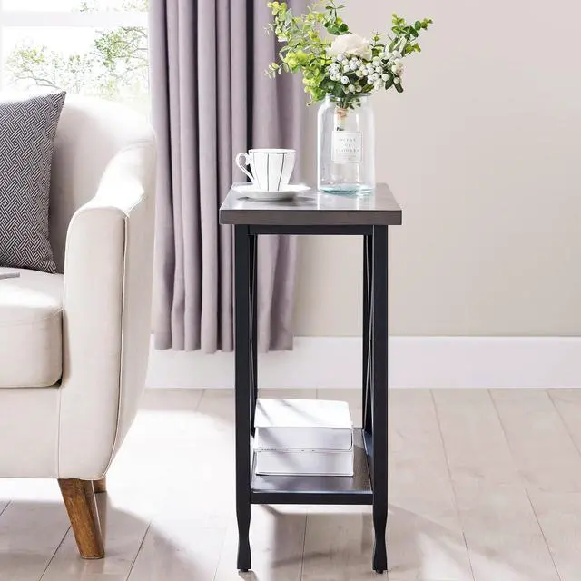 Alt view image 4 of 7 - Leick Home 23005 Chisel & Forge Narrow Side Recliner Table with Shelf, Smoke Gray and Matte Black