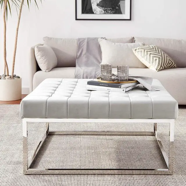 Alt view image 2 of 4 - Cortesi Home Large Tufted Coffee Table Ottoman, 36", Grey Velvet