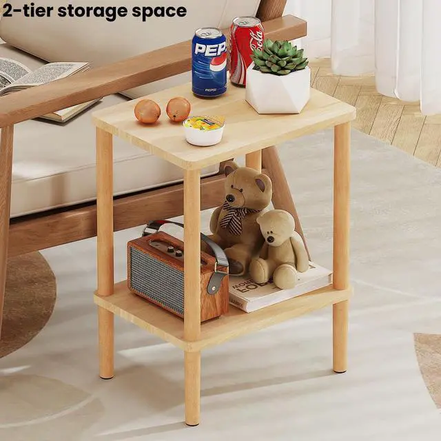 Alt view image 5 of 7 - LUCKNOCK Solid Wood Side Table, 2-Tier Small End Table with Storage Shelf, Narrow Nightstand Bedside Table for Small Spaces, Bedroom, Living Room, Farmhouse, No-Tool Assembly.