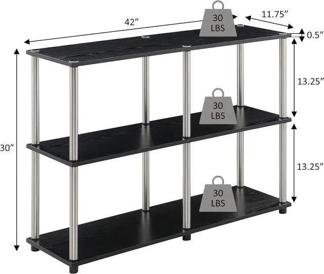 Alt view image 3 of 7 - Convenience Concepts Designs2Go No Tools 3 Tier Wide Console Table 42" - Modern Multipurpose Accent with Shelves for TV Media Center, Office Desk Extension, Entryway Display, & Home Storage, White