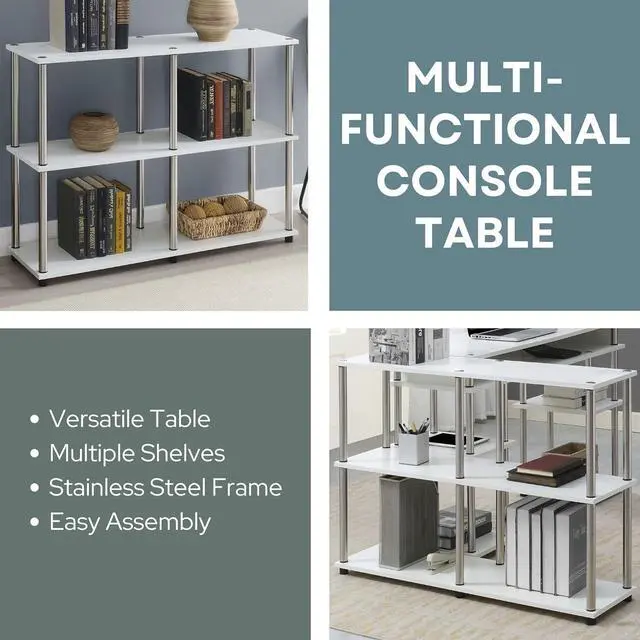 Alt view image 4 of 7 - Convenience Concepts Designs2Go No Tools 3 Tier Wide Console Table 42" - Modern Multipurpose Accent with Shelves for TV Media Center, Office Desk Extension, Entryway Display, & Home Storage, White