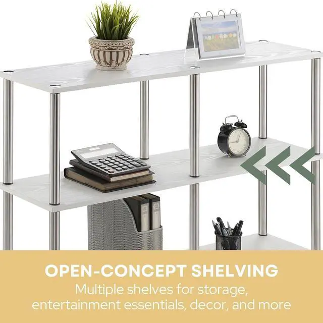 Alt view image 5 of 7 - Convenience Concepts Designs2Go No Tools 3 Tier Wide Console Table 42" - Modern Multipurpose Accent with Shelves for TV Media Center, Office Desk Extension, Entryway Display, & Home Storage, White