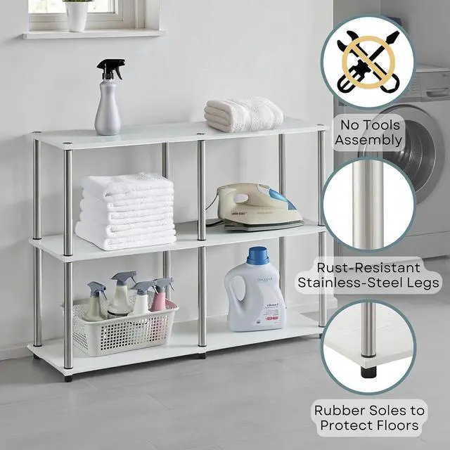 Alt view image 6 of 7 - Convenience Concepts Designs2Go No Tools 3 Tier Wide Console Table 42" - Modern Multipurpose Accent with Shelves for TV Media Center, Office Desk Extension, Entryway Display, & Home Storage, White