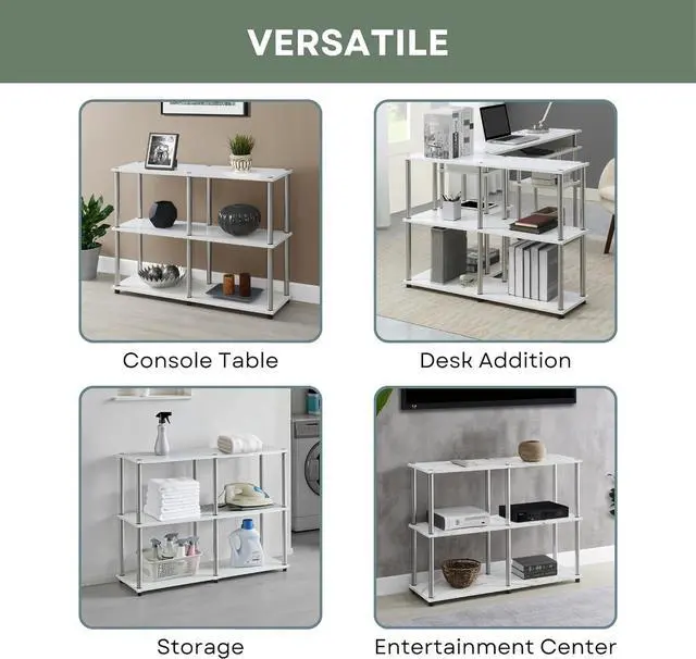 Alt view image 7 of 7 - Convenience Concepts Designs2Go No Tools 3 Tier Wide Console Table 42" - Modern Multipurpose Accent with Shelves for TV Media Center, Office Desk Extension, Entryway Display, & Home Storage, White