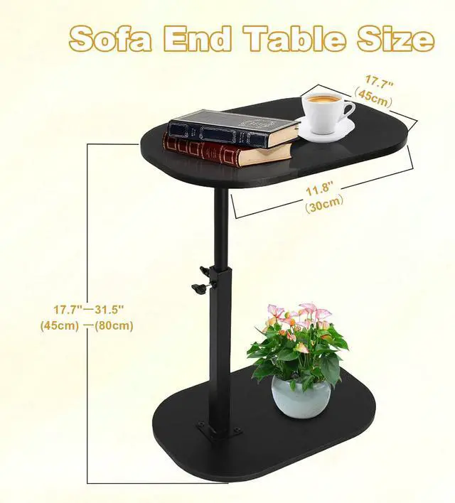 Alt view image 3 of 7 - Side Table TV Tray for Couch,Height Adjustable 360° Swivel C Shaped End Table for Small Spaces,Bedside Bathroom Living Room (Black)