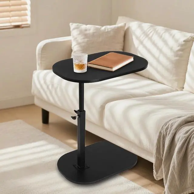 Alt view image 2 of 7 - Side Table TV Tray for Couch,Height Adjustable 360° Swivel C Shaped End Table for Small Spaces,Bedside Bathroom Living Room (Black)
