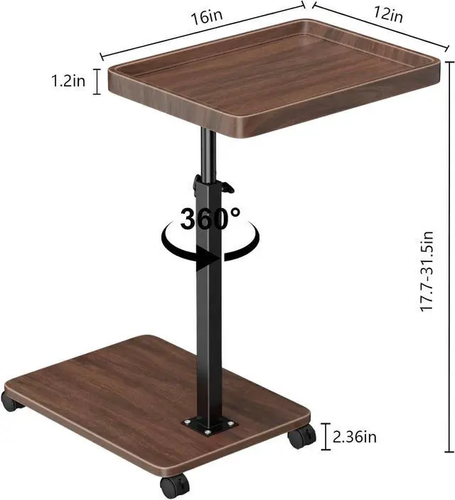 Alt view image 2 of 7 - C Table End Table Adjustable Height, 360°Swivel TV Tray Table for Small Spaces, Couch Tables That Slide Under, C Shaped Side Tables with Wheels for Living Room and Bedroom, Bed