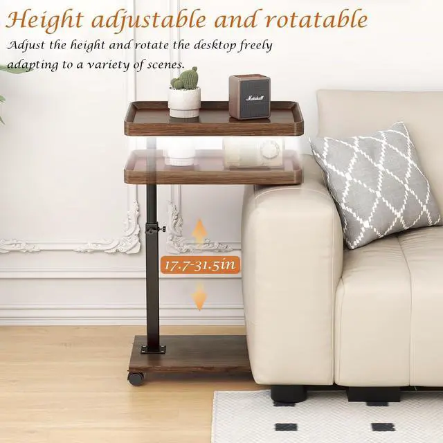 Alt view image 3 of 7 - C Table End Table Adjustable Height, 360°Swivel TV Tray Table for Small Spaces, Couch Tables That Slide Under, C Shaped Side Tables with Wheels for Living Room and Bedroom, Bed