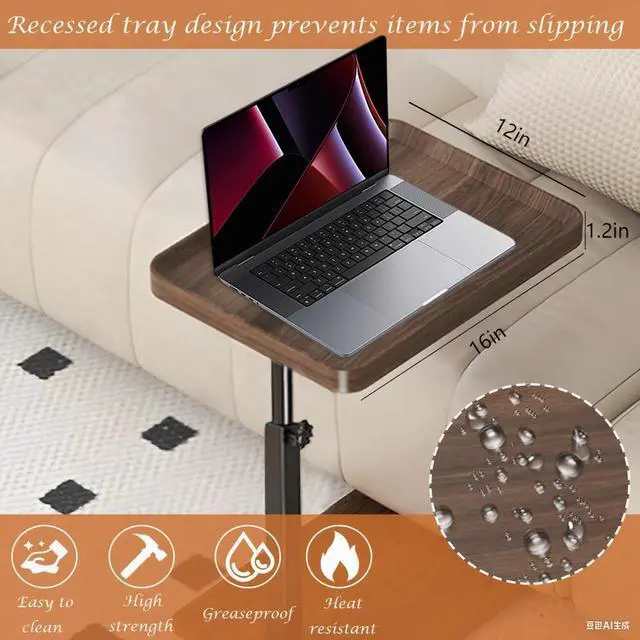 Alt view image 6 of 7 - C Table End Table Adjustable Height, 360°Swivel TV Tray Table for Small Spaces, Couch Tables That Slide Under, C Shaped Side Tables with Wheels for Living Room and Bedroom, Bed