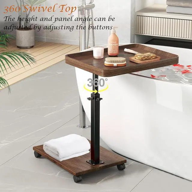 Alt view image 7 of 7 - C Table End Table Adjustable Height, 360°Swivel TV Tray Table for Small Spaces, Couch Tables That Slide Under, C Shaped Side Tables with Wheels for Living Room and Bedroom, Bed