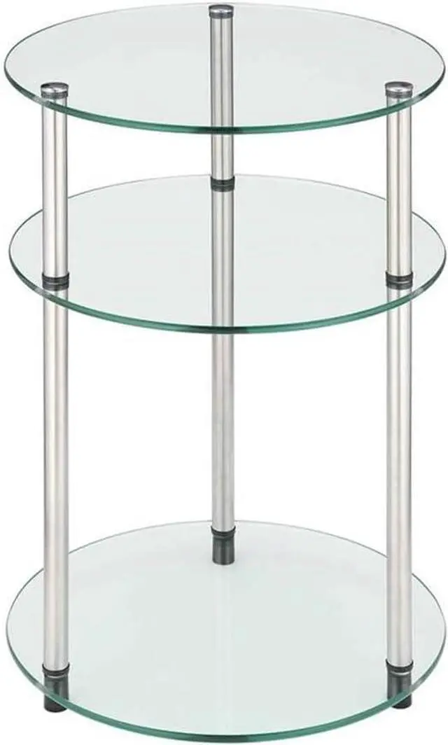 Main image of Convenience Concepts Designs2Go Classic Glass 3-Tier Round End Modern Contemporary Side Table with Storage Shelves for Living Room, Bathroom, Bedroom, 15.75"