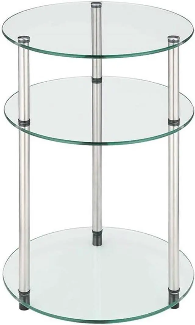 Alt view image 6 of 6 - Convenience Concepts Designs2Go Classic Glass 3-Tier Round End Modern Contemporary Side Table with Storage Shelves for Living Room, Bathroom, Bedroom, 15.75"