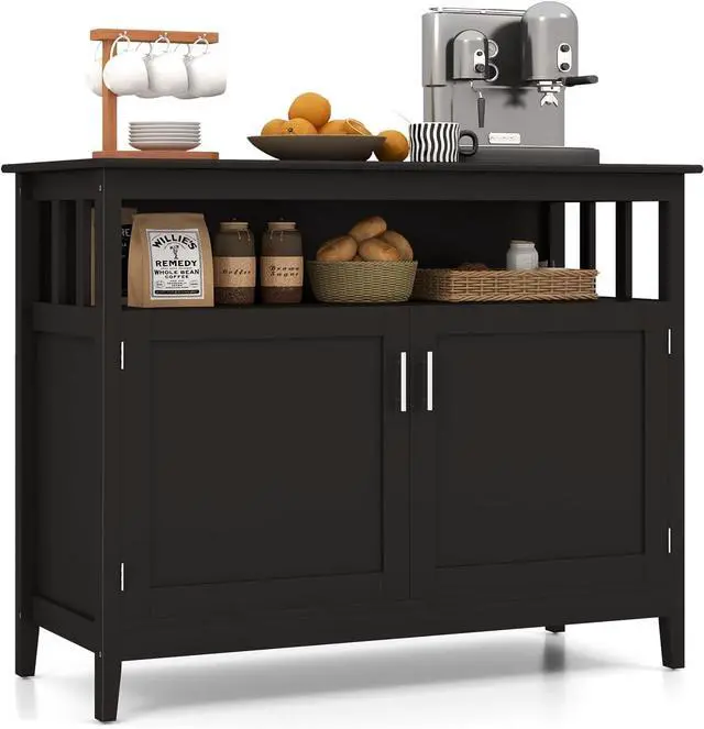 Main image of Buffet Cabinet with Storage, Wood Console Table with Open Compartment, 2 Doors Cabinet with Adjustable Shelf, Credenzas for Living Room, Kitchen Sideboards for Home Coffee Bar