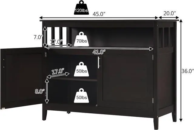 Alt view image 3 of 7 - Buffet Cabinet with Storage, Wood Console Table with Open Compartment, 2 Doors Cabinet with Adjustable Shelf, Credenzas for Living Room, Kitchen Sideboards for Home Coffee Bar