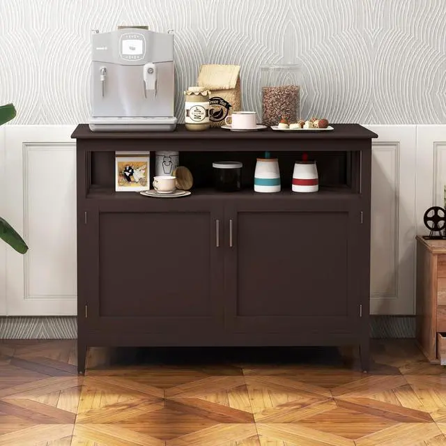 Alt view image 7 of 7 - Buffet Cabinet with Storage, Wood Console Table with Open Compartment, 2 Doors Cabinet with Adjustable Shelf, Credenzas for Living Room, Kitchen Sideboards for Home Coffee Bar