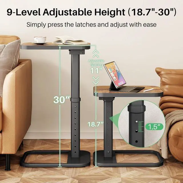 Alt view image 3 of 7 - Kitstorack TV Tray Table, Adjustable Height & Flip-Top & Rounded Metal Corners, Snack Table for Couch, Sofa, Bed, Chair, Living Room, C Shaped End Side Table for Eating, Dinner or Laptop, Small Spaces