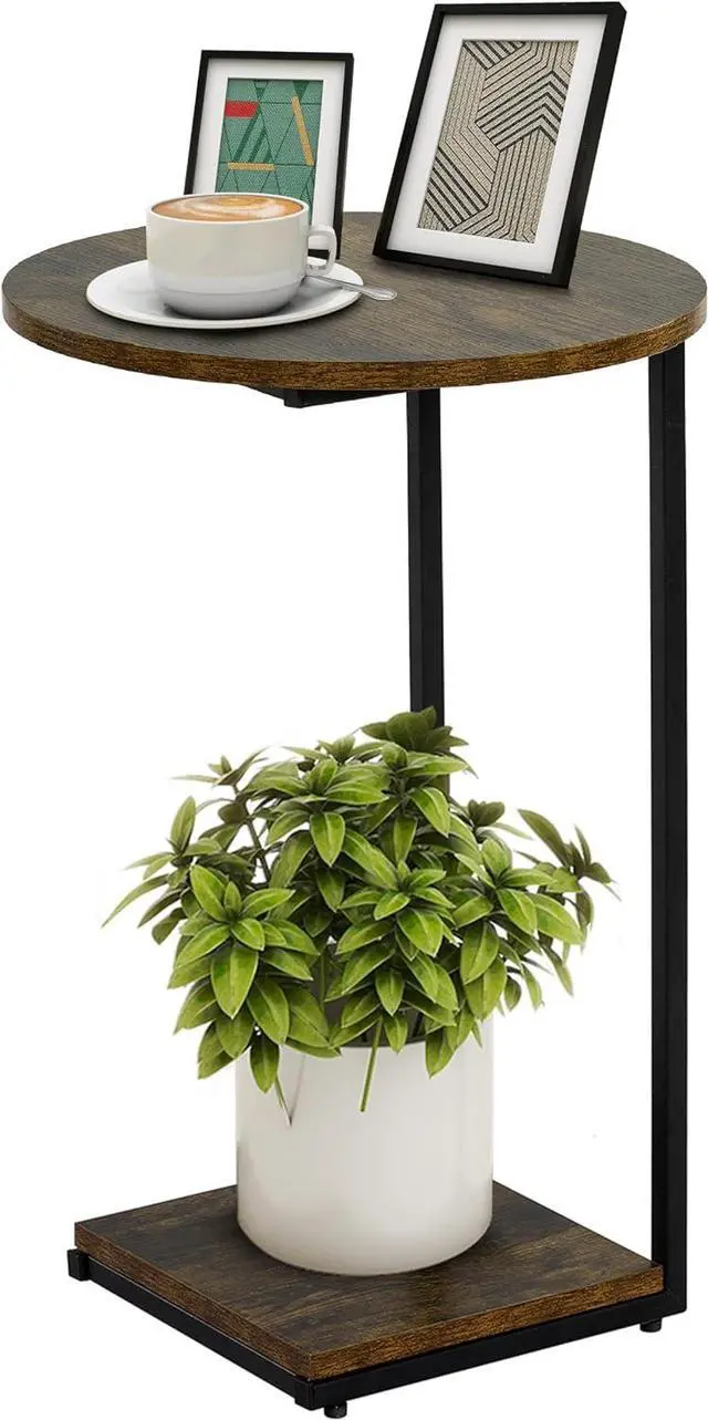 Main image of HDANI C Table End Table,Round Side Table That Slide Under,C Shaped End Table for Couch,Small Table for Living Room, Bedroom,Rustic Brown
