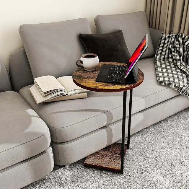 Alt view image 4 of 6 - HDANI C Table End Table,Round Side Table That Slide Under,C Shaped End Table for Couch,Small Table for Living Room, Bedroom,Rustic Brown