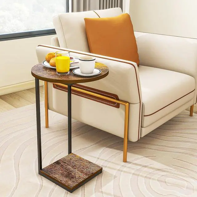 Alt view image 2 of 6 - HDANI C Table End Table,Round Side Table That Slide Under,C Shaped End Table for Couch,Small Table for Living Room, Bedroom,Rustic Brown