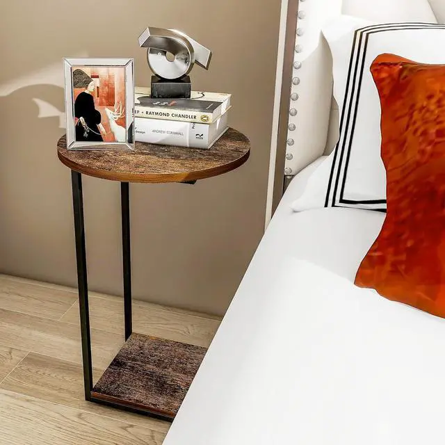 Alt view image 5 of 6 - HDANI C Table End Table,Round Side Table That Slide Under,C Shaped End Table for Couch,Small Table for Living Room, Bedroom,Rustic Brown