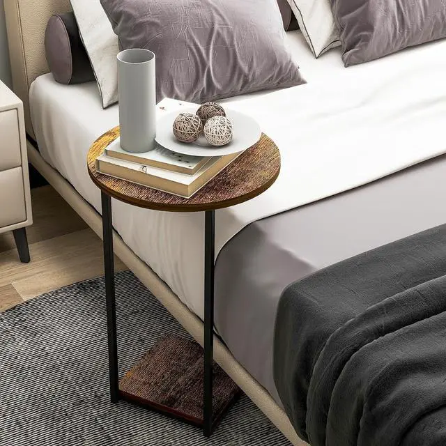 Alt view image 6 of 6 - HDANI C Table End Table,Round Side Table That Slide Under,C Shaped End Table for Couch,Small Table for Living Room, Bedroom,Rustic Brown