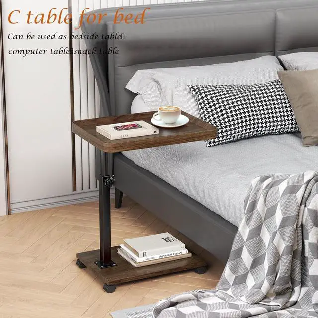 Alt view image 5 of 7 - C Table End Table Adjustable Height, 360°Swivel TV Tray Table for Small Spaces, Couch Tables That Slide Under, C Shaped Side Tables with Wheels for Living Room and Bedroom, Bed