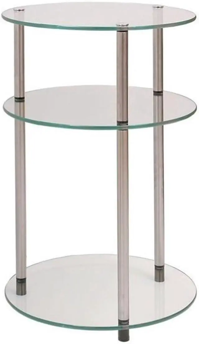 Alt view image 3 of 6 - Convenience Concepts Designs2Go Classic Glass 3-Tier Round End Modern Contemporary Side Table with Storage Shelves for Living Room, Bathroom, Bedroom, 15.75"