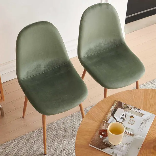 Alt view image 3 of 7 - 5-Pieces Round Kitchen Dining Room Table Set for 4, Modern Breakfast Dinner Table with Solid Wood Veneer Tabletop, Compact Coffee Table Set with Green Dining Side Chairs Upholstered